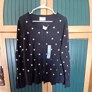 Old Navy Polka Dot Black Cardigan Sweater Size XL NWT